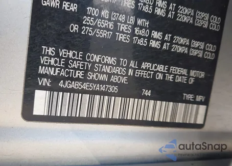 2000 Mercedes-Benz Ml 320 from USA, damaged, VIN 4JGAB54E5YA147305